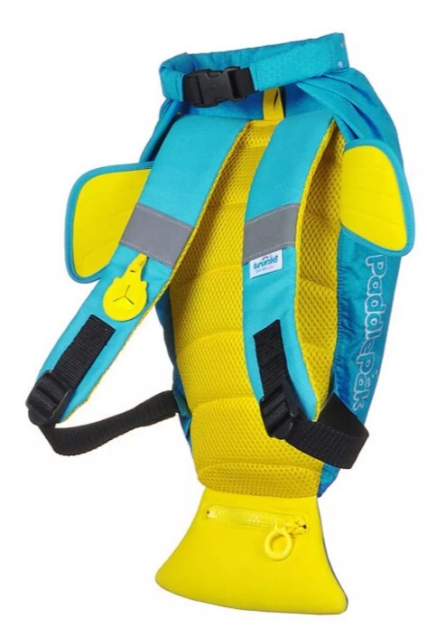 Detail des Netzrückens und der reflektierenden Elemente des Trunki PaddlePak Rucksacks